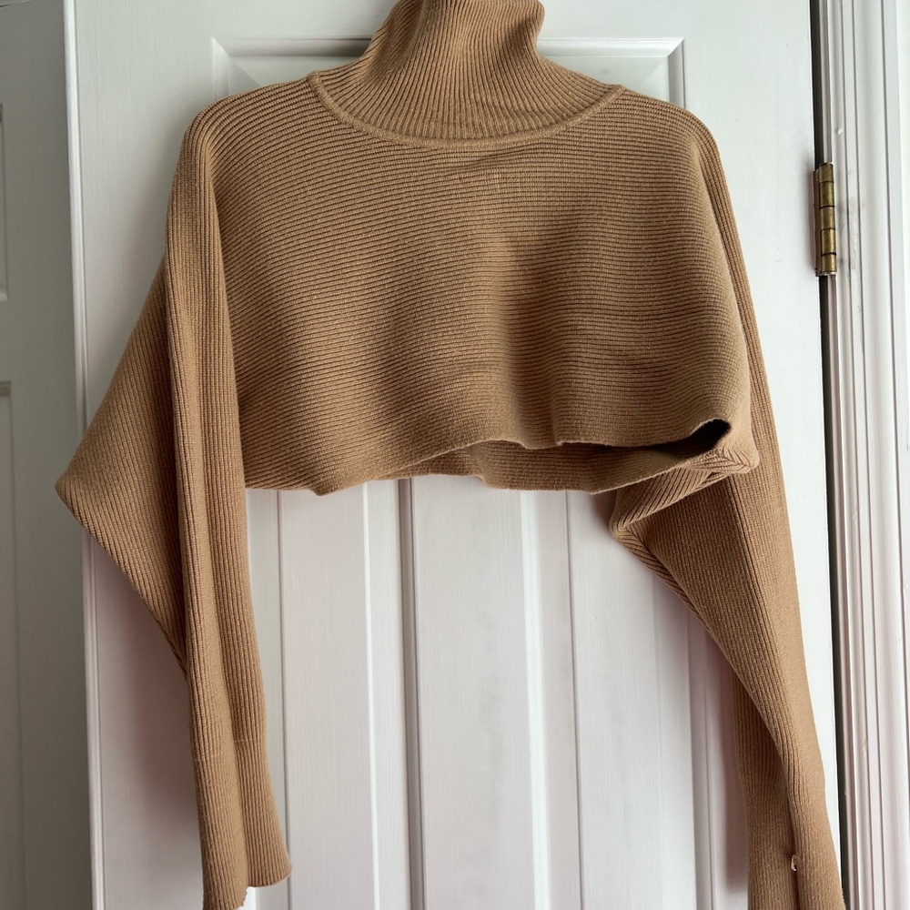 Tan Turtleneck Cropped Sweater